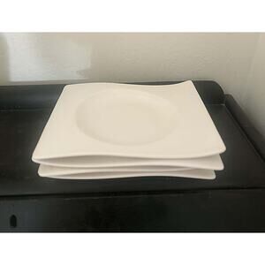 Villeroy & Boch NewWave Square Porcelain Plates Set 4 White Germany 7.25" x 6"